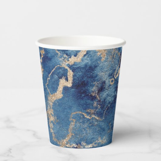 Paper Cups (236 ml) - Blue & Gold Pattern Pappbecher (Rückseite)
