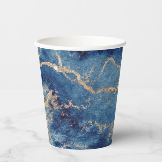 Paper Cups (236 ml) - Blue & Gold Pattern Pappbecher (Vorderseite)