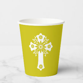 Paper Cups Floral Cross Yellow Pappbecher