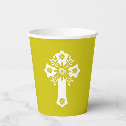 Paper Cups Floral Cross Yellow Pappbecher (Vorderseite)