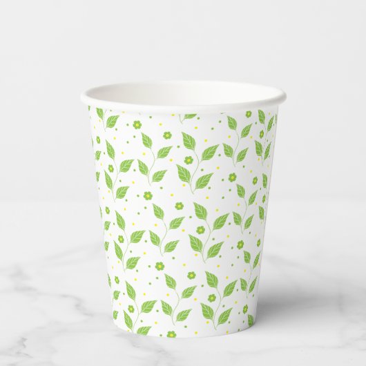 Paper Cups "Pessach Grün/Gelb-Blätter" 8 oz. Pappbecher (Rückseite)