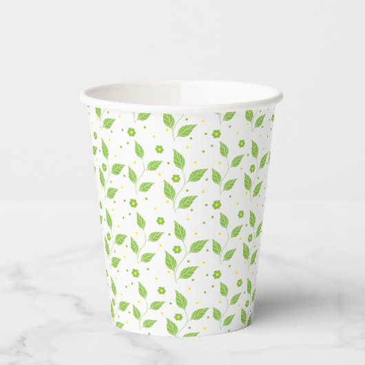 Paper Cups "Pessach Grün/Gelb-Blätter" 8 oz. Pappbecher (Links)
