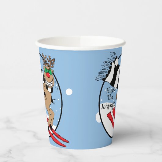 Paper Cups "Rudolph Skiing" 8 oz. Pappbecher (Links)