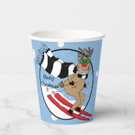 Paper Cups "Rudolph Skiing" 8 oz. Pappbecher