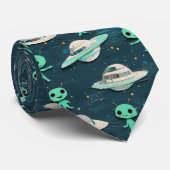 Paper Cut Out Aliens and UFOs men's tie Krawatte (Gerollt)