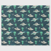 Paper Cut Out Aliens and UFOs wrapping paper Geschenkpapier (Flach)