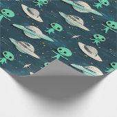 Paper Cut Out Aliens and UFOs wrapping paper Geschenkpapier (Ecke)