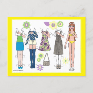 Paper Doll Postcard MOD DOLLIES HOLLY Postkarte