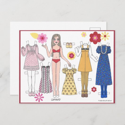 Paper Doll Postcard MOD DOLLIES "Lindsay" Postkarte (Vorne/Hinten)