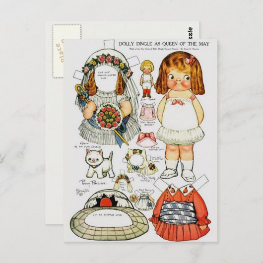 Paper Dolly Queen of the May Paper Doll Postcard Postkarte (Vorne/Hinten)