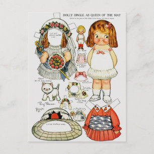 Paper Dolly Queen of the May Paper Doll Postcard Postkarte