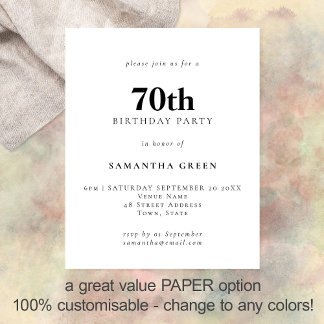 PAPER Einfache Textform, beliebig Farbe 70. Geburt Flyer