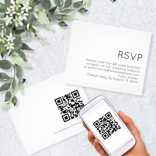 PAPER Einfaches QR-Code Schwarz-weiße HochzeitsrSV Flyer