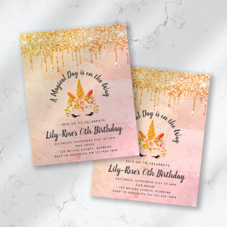 PAPER Einhorn Face Glitzer Geburtstagseinladung Flyer