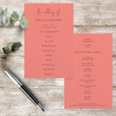 PAPER Elegant Coral Rose Script Wedding Programm Flyer