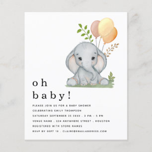 PAPER Elephant Gender Neutral Baby Shower einladen Flyer