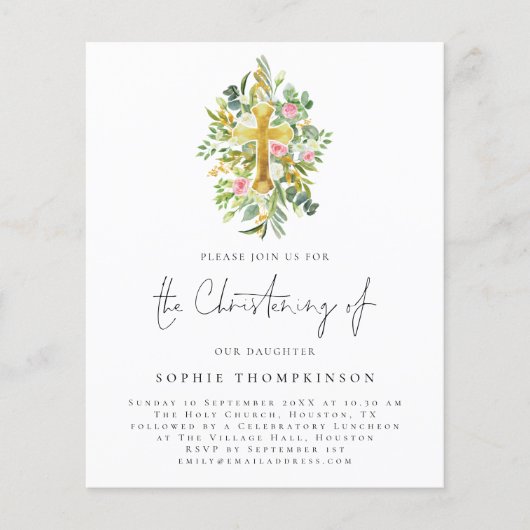 PAPER Eucalyptus Florals Cross Christening Einladu Flyer (Vorne)