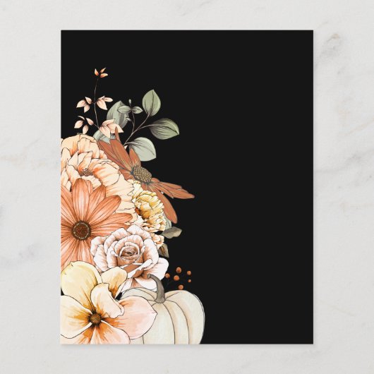 PAPER Floral Pumpkin Script Halloween-Party Black Flyer (Hinten)
