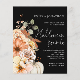 PAPER Floral Pumpkin Script Halloween-Party Black Flyer