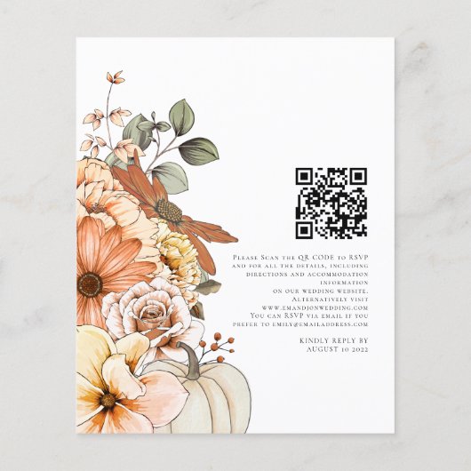 PAPER Floral Pumpkin Script QR Einladung Hochzeit Flyer (Hinten)