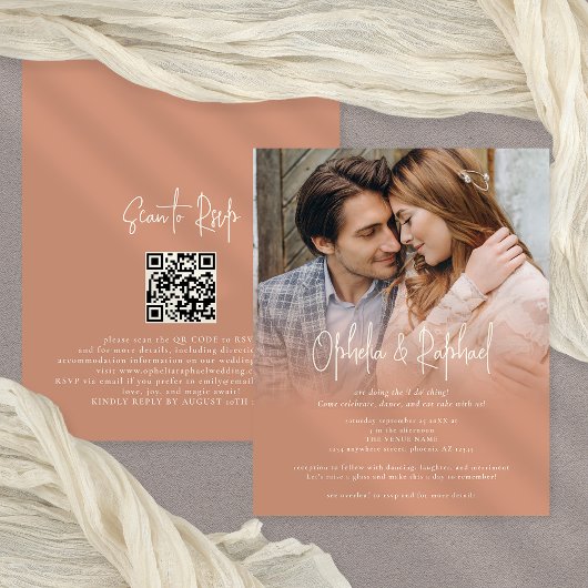 PAPER Foto QR Boho Terracotta Hochzeit Einladung Flyer