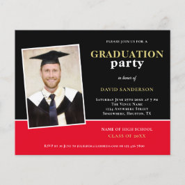 PAPER Gold Black Red Foto Grad Party Einladung Flyer
