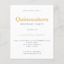 PAPER Gold Black Text Quinceañera Birthday Einladu