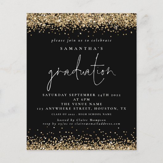 PAPER Gold Glitzer 2022 Abschluss Black Invite Flyer (Vorne)