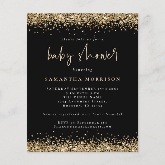 PAPER Gold Glitzer Girl Boy Babydusche schwarz Flyer (Vorne)