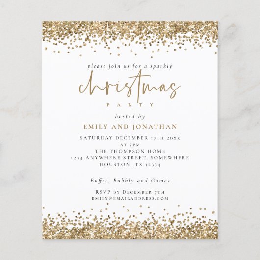 PAPER Gold Glitzer Script Weihnachts-Party Einladu Flyer (Vorne)