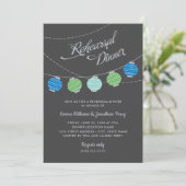 Paper Lanterns Blue Green Wedding Probe Dinner Einladung (Stehend Vorderseite)