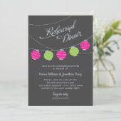 Paper Lanterns Pink Green Wedding Probe Dinner Einladung (Stehend Vorderseite)