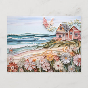 paper layer art beach house in soft colors postkarte