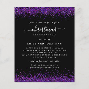PAPER Lila Glitter Weihnachtsfeier Schwarz Einladu Flyer