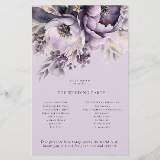 PAPER Lilac Lila Florals Hochzeitsprogramm (Hinten)