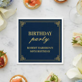 Paper Napkin Birthday Party Elegant Navy Gold 80th Serviette