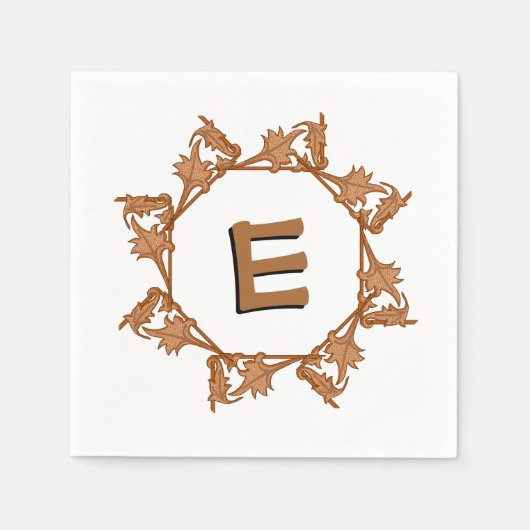 Paper Napkin - Blätter in Circle mit Initial Serviette (Vorderseite)