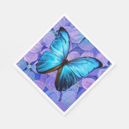 Paper Napkin Blue Butterfly/Hydrangea Serviette (Ecke)
