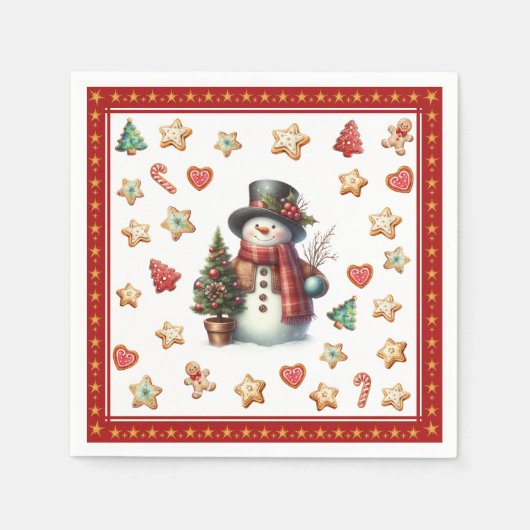 Paper Napkin Cocktail Snowman Christmas Cookies Serviette (Vorderseite)