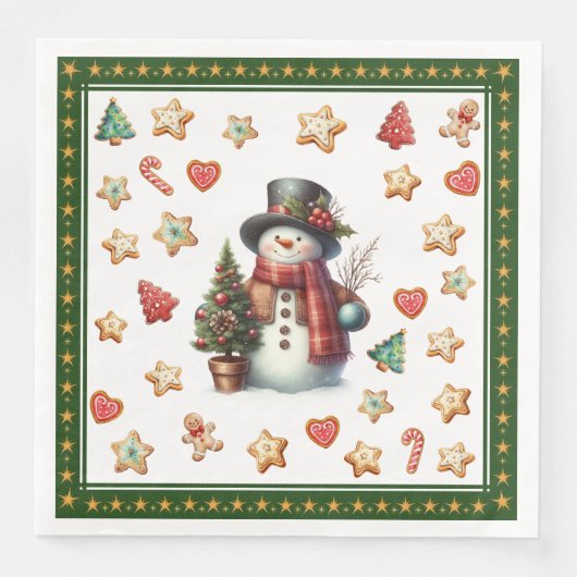 Paper Napkin Dinner Snowman and Christmas Cookies Serviette (Vorderseite)