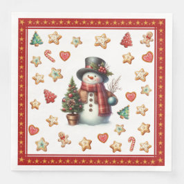Paper Napkin Dinner Snowman and Christmas Cookies Serviette