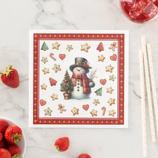 Paper Napkin Dinner Snowman and Christmas Cookies Serviette (Beispiel)