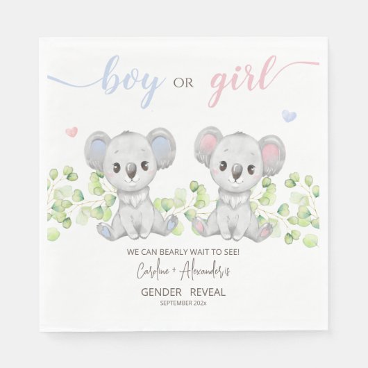 Paper Napkin für Koala Gender Reveal Party. Serviette (Vorderseite)