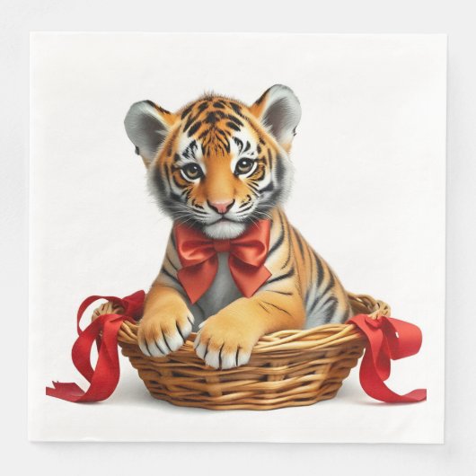 Paper Napkin, kleiner Tigerbecher in einem Korb Serviette (Vorderseite)
