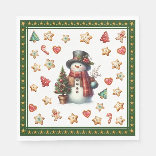 Paper Napkin Lunch Snowman and Christmas Cookies Serviette (Vorderseite)