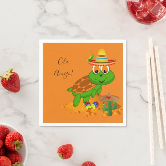 Paper Napkin, Orange Turtle Sombrero mexikanisch Serviette (Beispiel)