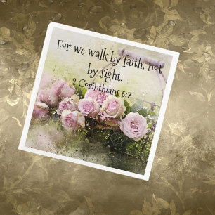 Paper Napkin Pink Roses Floral Faith Scripting Serviette