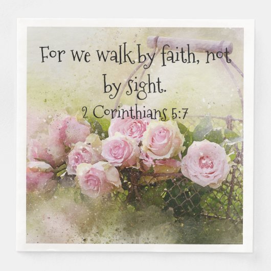 Paper Napkin Pink Roses Floral Faith Scripting Serviette (Vorderseite)