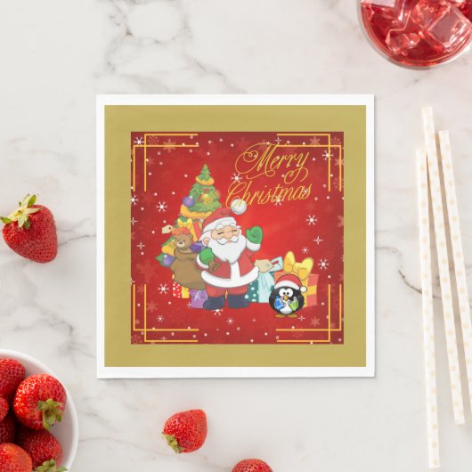 Paper Napkin Santa Claus und Penquin Serviette (Beispiel)