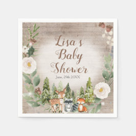 Paper Napkin Winter Woodland Animals White Floral Serviette